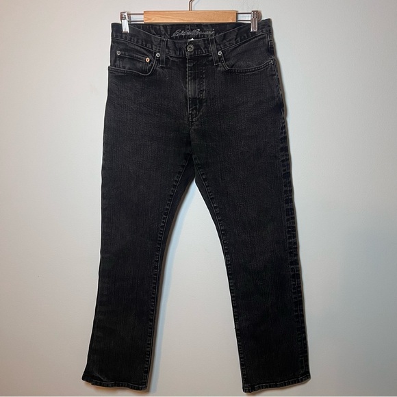 Eddie Bauer Black Washed Jeans Men’s Size 33x32 (32x30) Relaxed Straight Denim - Picture 1 of 7